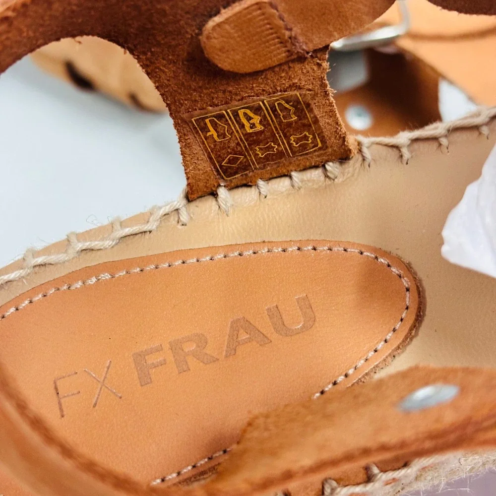 NEW FX FRAU Tan Nubuck Leather Fisherman Espadrille Sandals Made in Spain S 37